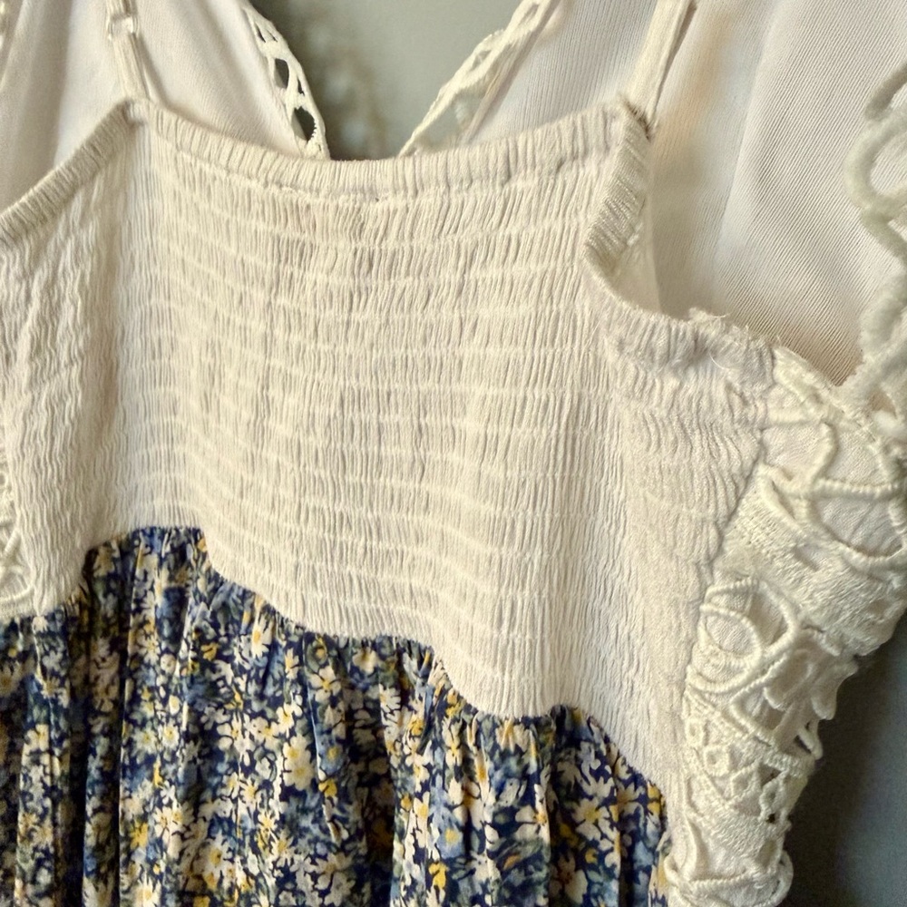 Rebellion Again Crochet Bodice Blue Floral Maxi Dress Festival Boho Country - Picture 6 of 8